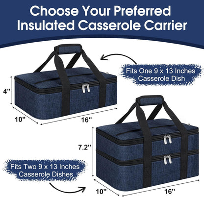 Skiennix Insulated Casserole Carrier - Portable Hot/Cold Food Tote for Potluck | Fits 9" x 13" Dish - Navy Blue