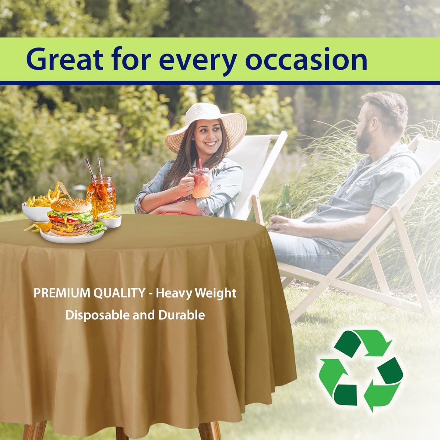 Party Dimensions Gold Disposable Plastic Tablecloths - 84-Inch Round Table Covers for Events & Weddings (12 Pack)
