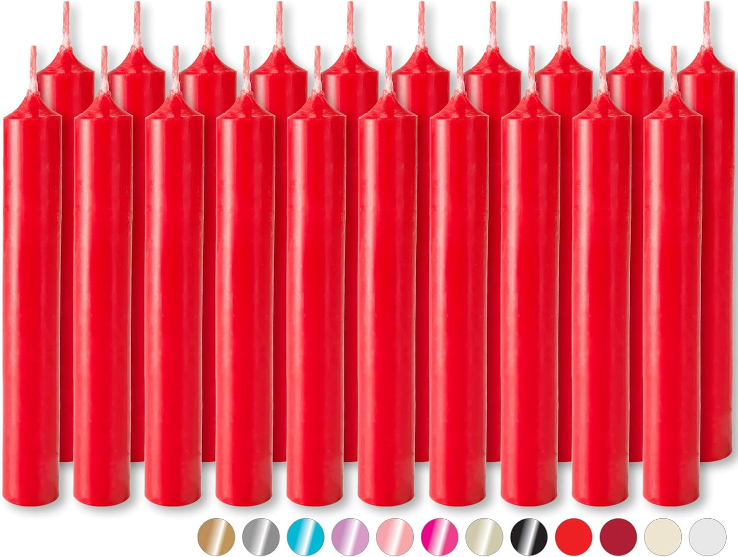 BRUBAKER Mini Taper Candles - 20 Pcs Unscented Red Candles for Rituals, Weddings & Home Decor | 3¾ x ½ Inches