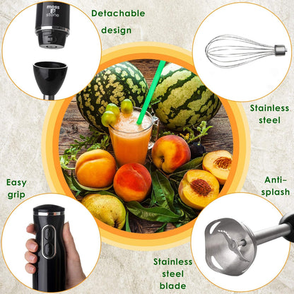 Moss & Stone Hand Blender - Powerful 300-Watt Stick Mixer with Egg Whisk & Ergonomic Handle - Black