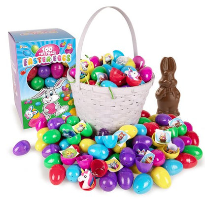 Giraffe 100 Pack Prefilled Easter Eggs Bulk - Multi Color Plastic Filled Easter Eggs for Kids with Toy Filled Slap Bracelets, LED Rings, Stickers - Easter Basket Stuffers for Kids