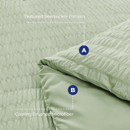 HYMOKEGE Comforter Set - Luxury Light Green Seersucker 7-Piece Bedding Set | All-Season Full Size