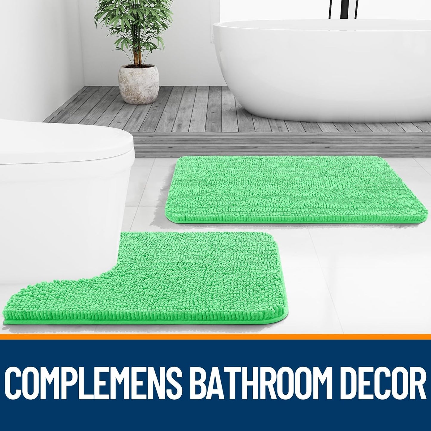 OLANLY Bathroom Rugs - Extra Soft Absorbent Chenille Mats | Quick-Dry, Machine Washable, 44x24 Mint Green