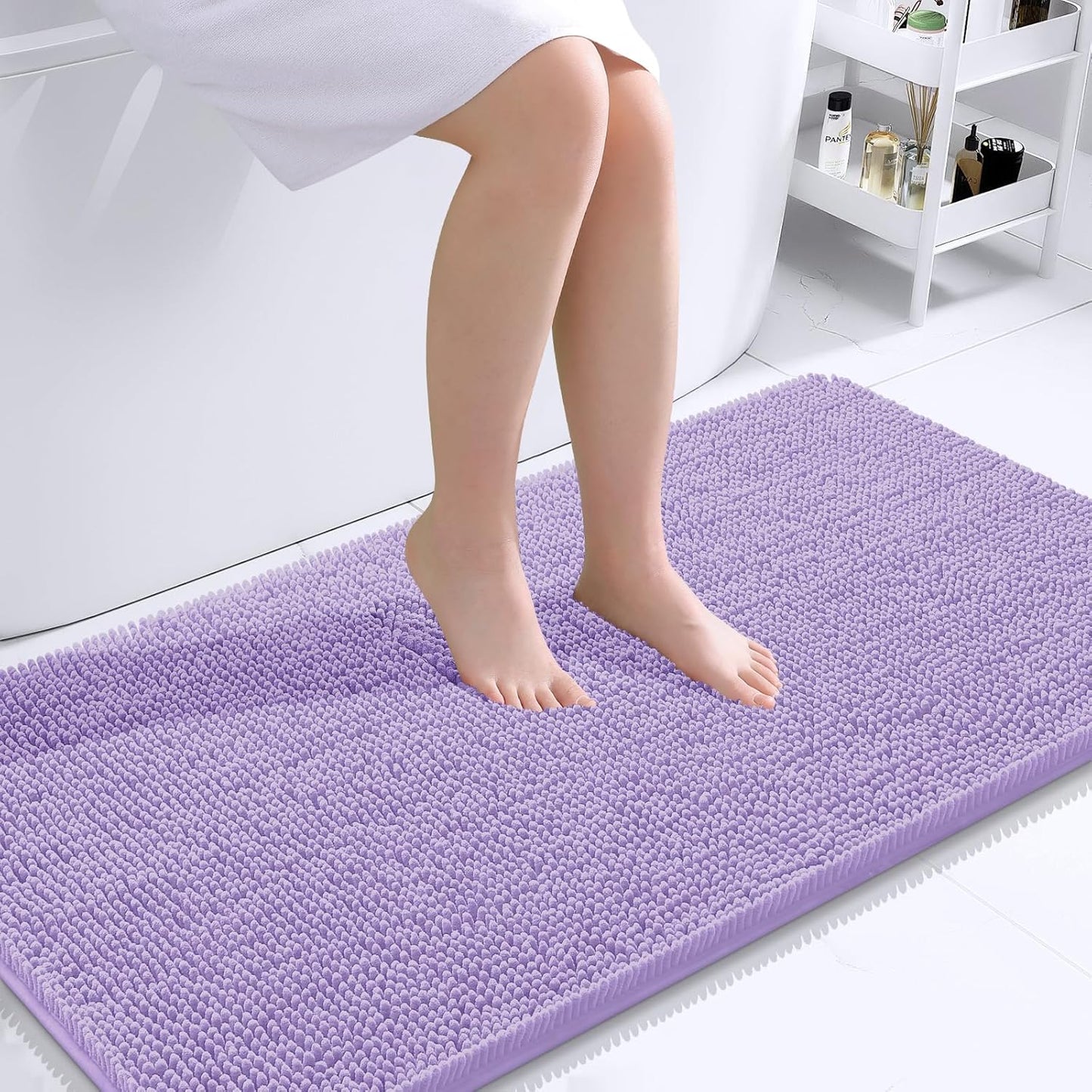 OLANLY Bathroom Runner Rugs - Soft Absorbent Chenille Bath Mats | Quick-Dry, Machine Washable, 44x24, Lavender