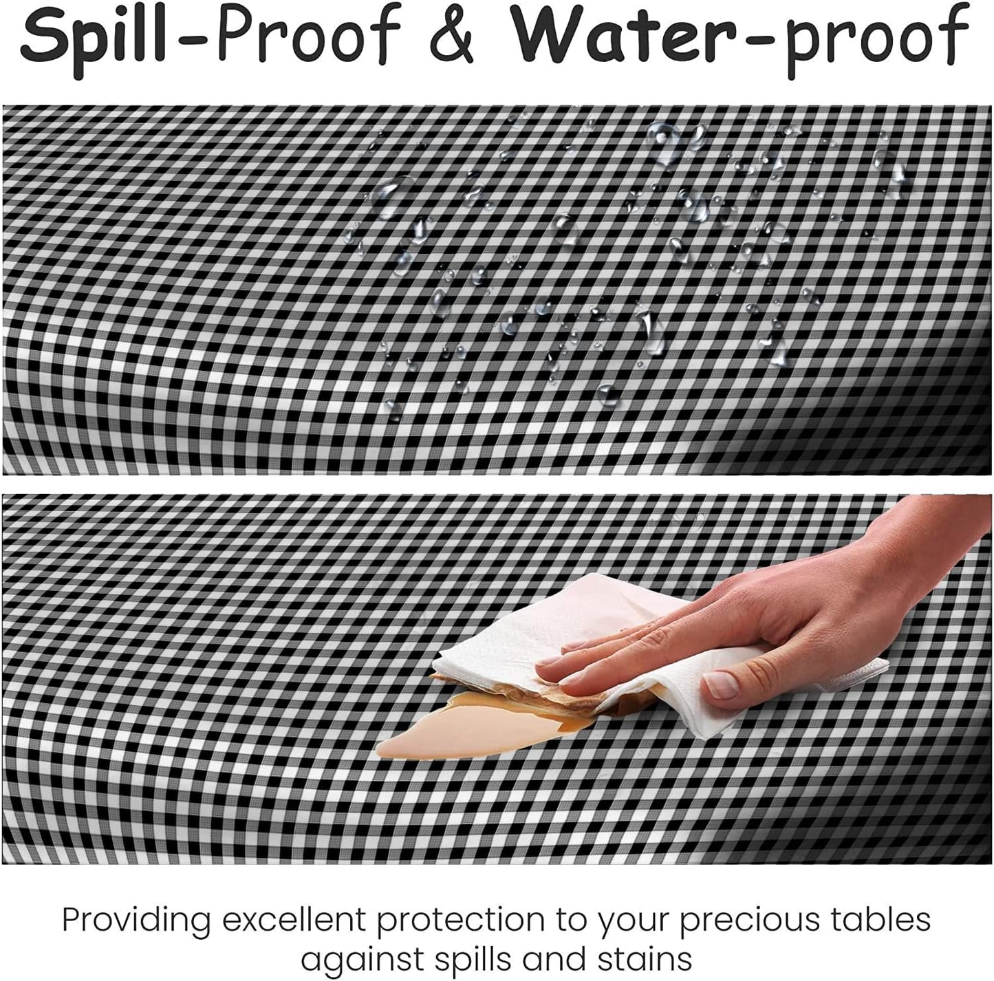 Skiennix 14-Pack Disposable Black Gingham Checkered Tablecloths - 54" x 108" for Parties & Events