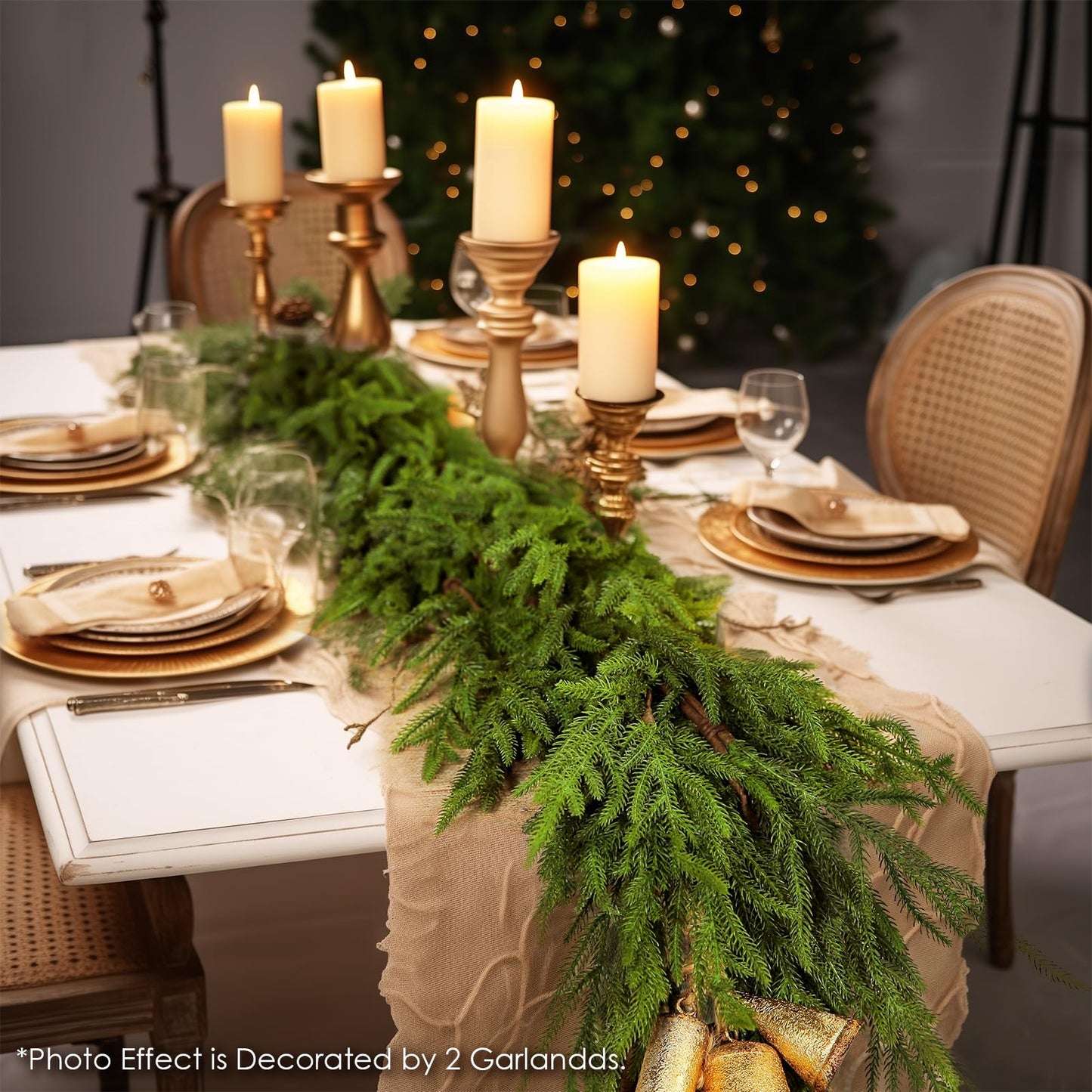 WBHome 6ft Pre-lit Real Touch Norfolk Pine Prelit Christmas Garland, Winter Greenery Garland for Christmas, Holiday Seasonal Outdoor/Indoor Home Decor, 6FT Long