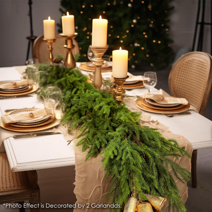 WBHome 6ft Pre-lit Real Touch Norfolk Pine Prelit Christmas Garland, Winter Greenery Garland for Christmas, Holiday Seasonal Outdoor/Indoor Home Decor, 6FT Long