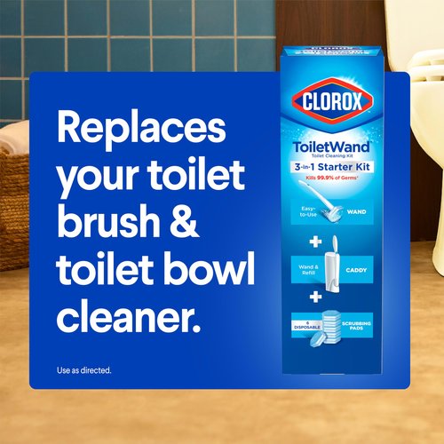 Clorox ToiletWand Disposable Toilet Cleaning System, Spring Cleaning Essential, ToiletWand, Storage Caddy, and 16 Disinfecting ToiletWand Scrubbing Pad Refills