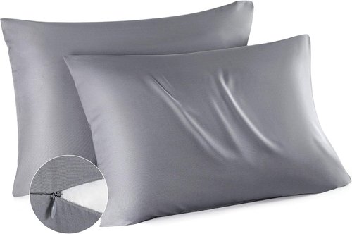 Bedsure Grey Satin Pillowcase - Queen Size Cooling Pillowcase with Zipper Closure