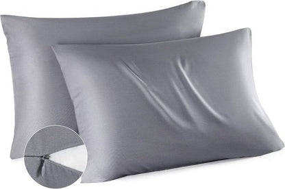 Bedsure Grey Satin Pillowcase - Queen Size Cooling Pillowcase with Zipper Closure