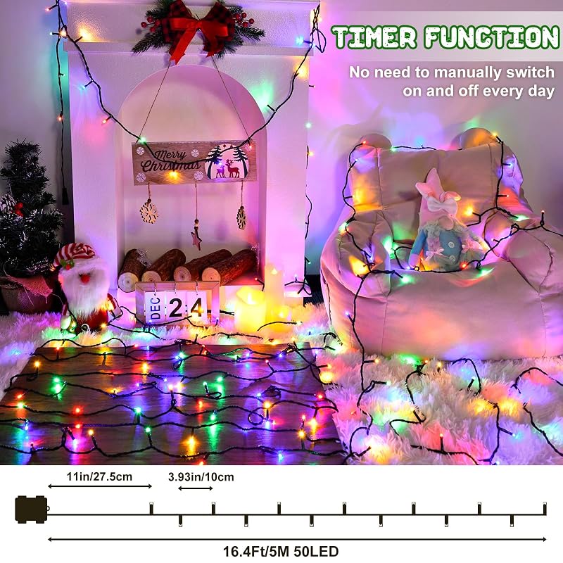 Multicolor Outdoor Battery-Operated Christmas String Lights 100LED 33ft 8 Modes with Timer - 2 Pack