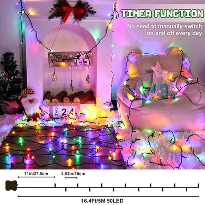 Multicolor Outdoor Battery-Operated Christmas String Lights 100LED 33ft 8 Modes with Timer - 2 Pack