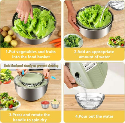 KITHELP Stainless Steel Salad Spinner - Large 5.3Qt Bowl with Strainer & 5 Blades for Easy Salad Prep