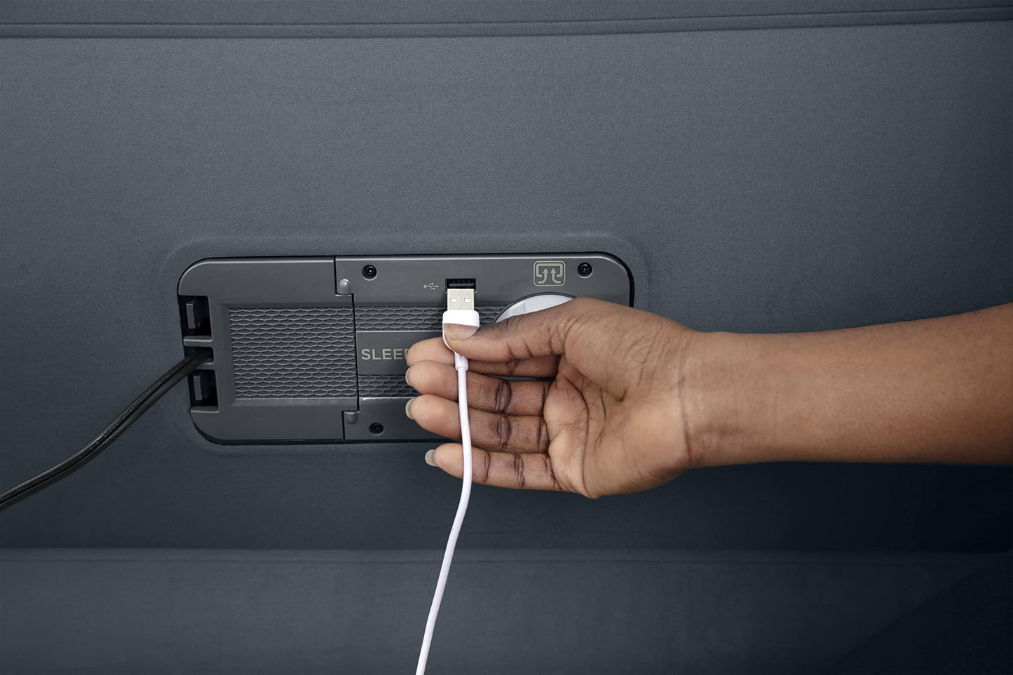 SleepLux Queen Air Mattress | Supersoft Snugable Top, Extra Durable Tough Guard with Built-in Pillow | Raised 22" Airbed with Built in Pump + USB Charger, Grey (69093E)