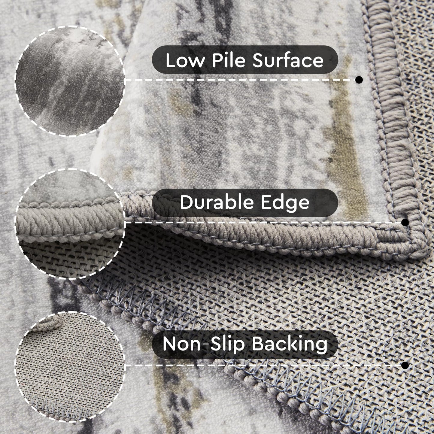 tchdio 5x7 Area Rugs for Living Room, Machine Washable Modern Abstract Non Slip Rug, Soft Indoor Carpet for Bedroom Office Dorm, Dark Grey