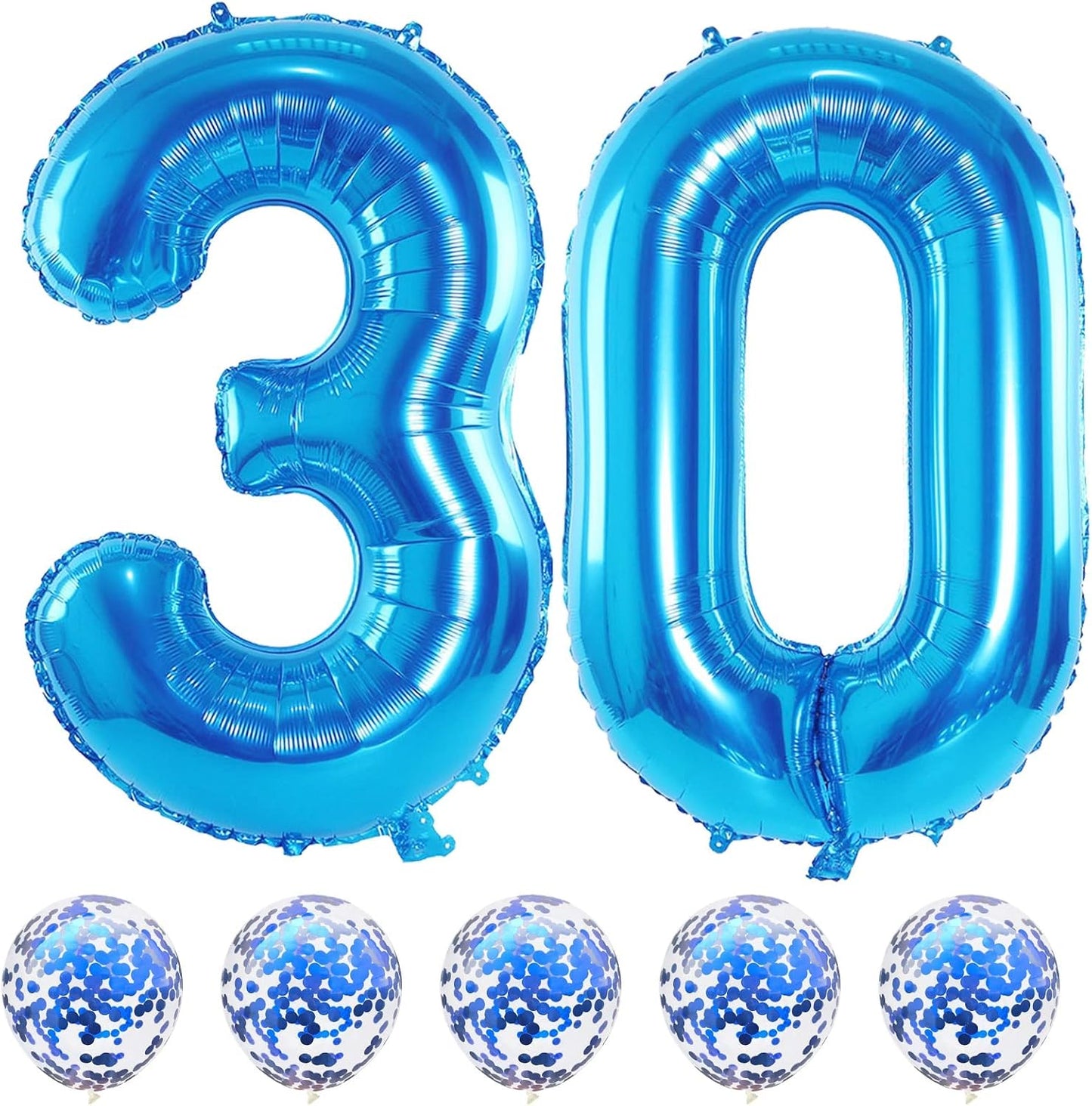 Skiennix 40-Inch Number 30 Foil Balloons - Large Blue 30th Birthday Helium Balloons with Confetti