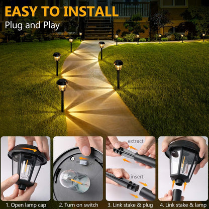 Priddop Solar Pathway Lights - 12 Pack Waterproof Outdoor Lights | 3000K Warm White Bulbs for Garden & Driveway