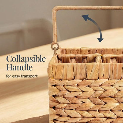 Best Choice Products Utensil Caddy - Woven Wicker 4-Compartment Organizer for Kitchen & Parties | Natural