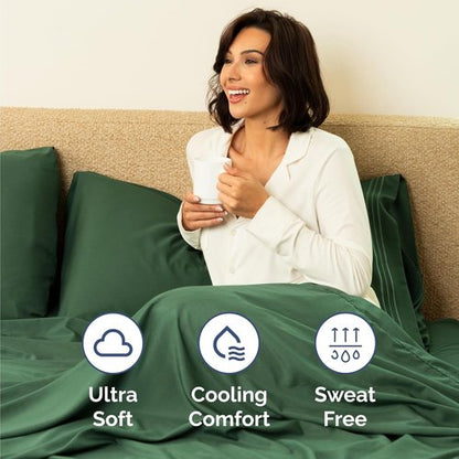 Comfy Twin Size 3-Piece Sheet Set by [Brand Name] - Breathable, Cooling Hotel Luxury Bedding - Deep Pockets, Soft, Wrinkle-Free - Emerald Green