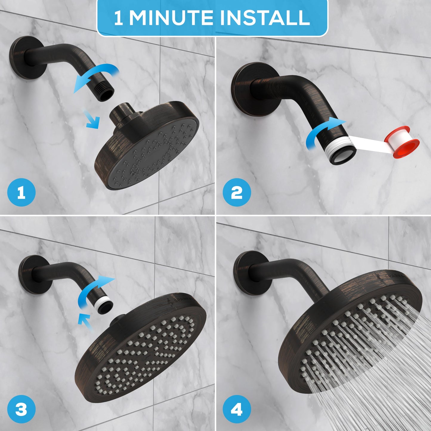 SparkPod Shower Head - High Pressure Rain - Premium Quality Luxury Design - Easy Clean Adjustable Replacement for Your Bathroom Shower Heads (Vintage Oil Rubbed Bronze, 6 Inch Round)