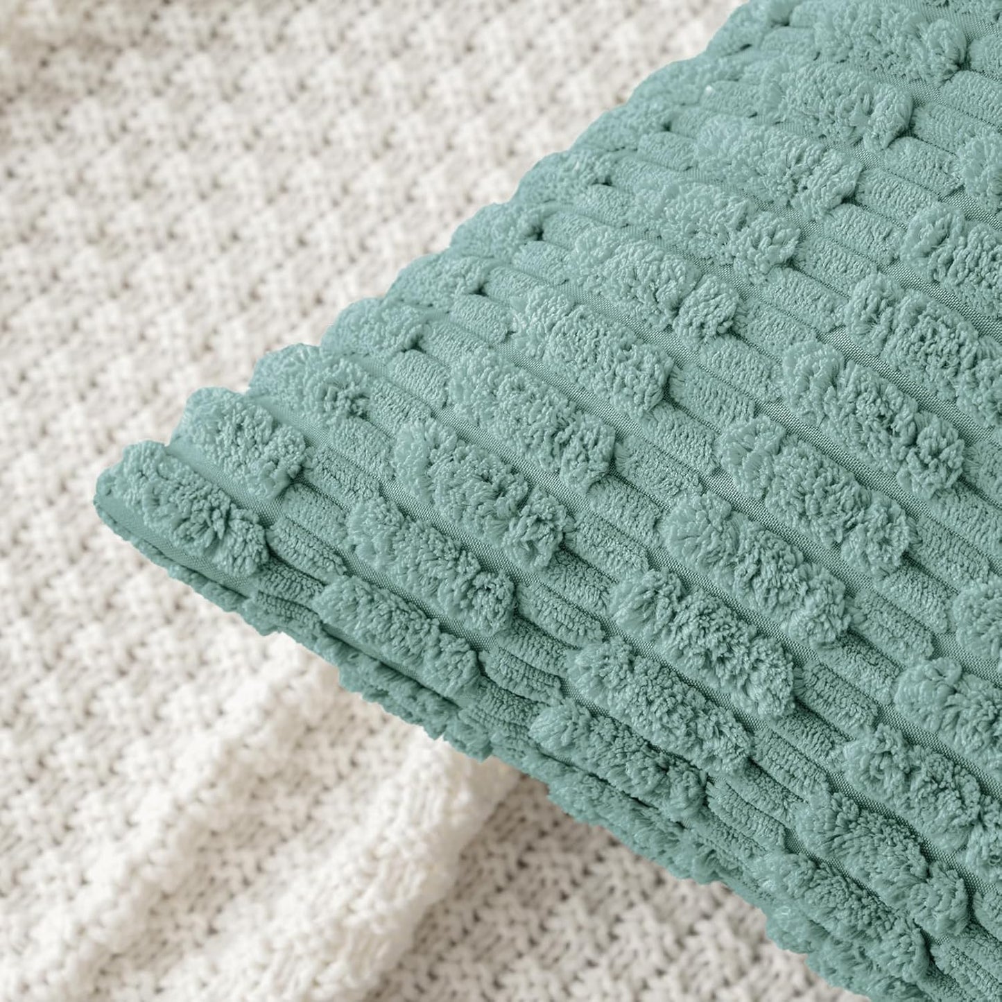 MIULEE Corduroy Throw Pillow Covers - Soft Boho Striped Design, 20x20 Inch, Teal Green for Modern Farmhouse Decor