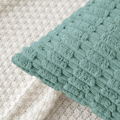 MIULEE Corduroy Throw Pillow Covers - Soft Boho Striped Design, 20x20 Inch, Teal Green for Modern Farmhouse Decor