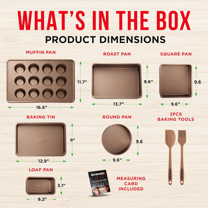 Non-Stick Bakeware Set by [Brand Name] - 8-Piece Professional Multi-Sized Baking Pans | Muffin, Loaf & More - Gold