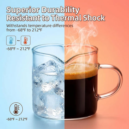 Skiennix Espresso Cups Set - 5 Oz Double Spout Shot Glasses with Handle | Clear Glass Coffee Accessories