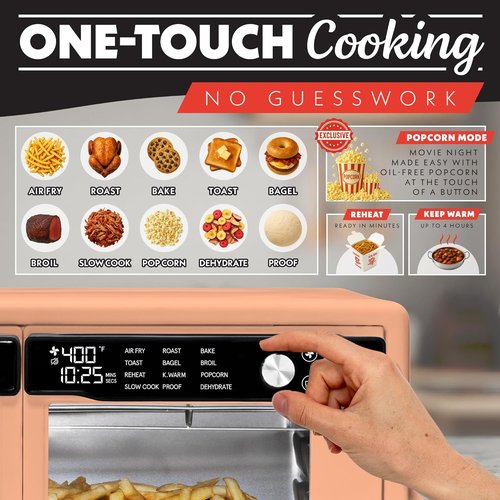 Gourmia French Door Air Fryer Oven - 37 Qt Convection Toaster Oven with 12 Cooking Presets | Digital Display, Peach