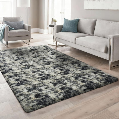 Ophanie Area Rug - Fluffy Black, Gold & Grey Shag Carpet for Living Room | 5x7 Soft Plush Design