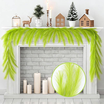 6 Ft Lime Green Pampas Grass Wreath Garland - Christmas Decor (Variation: Lemon Green+6 Ft)