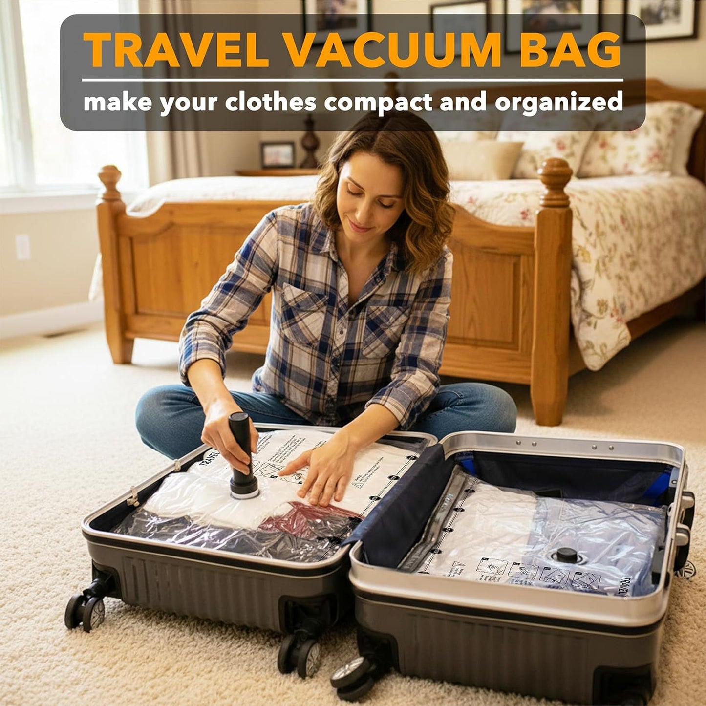 SpaceAid Vacuum Seal Bags - 18 Pack Travel Compression Bags with Electric Pump for Clothing & Luggage