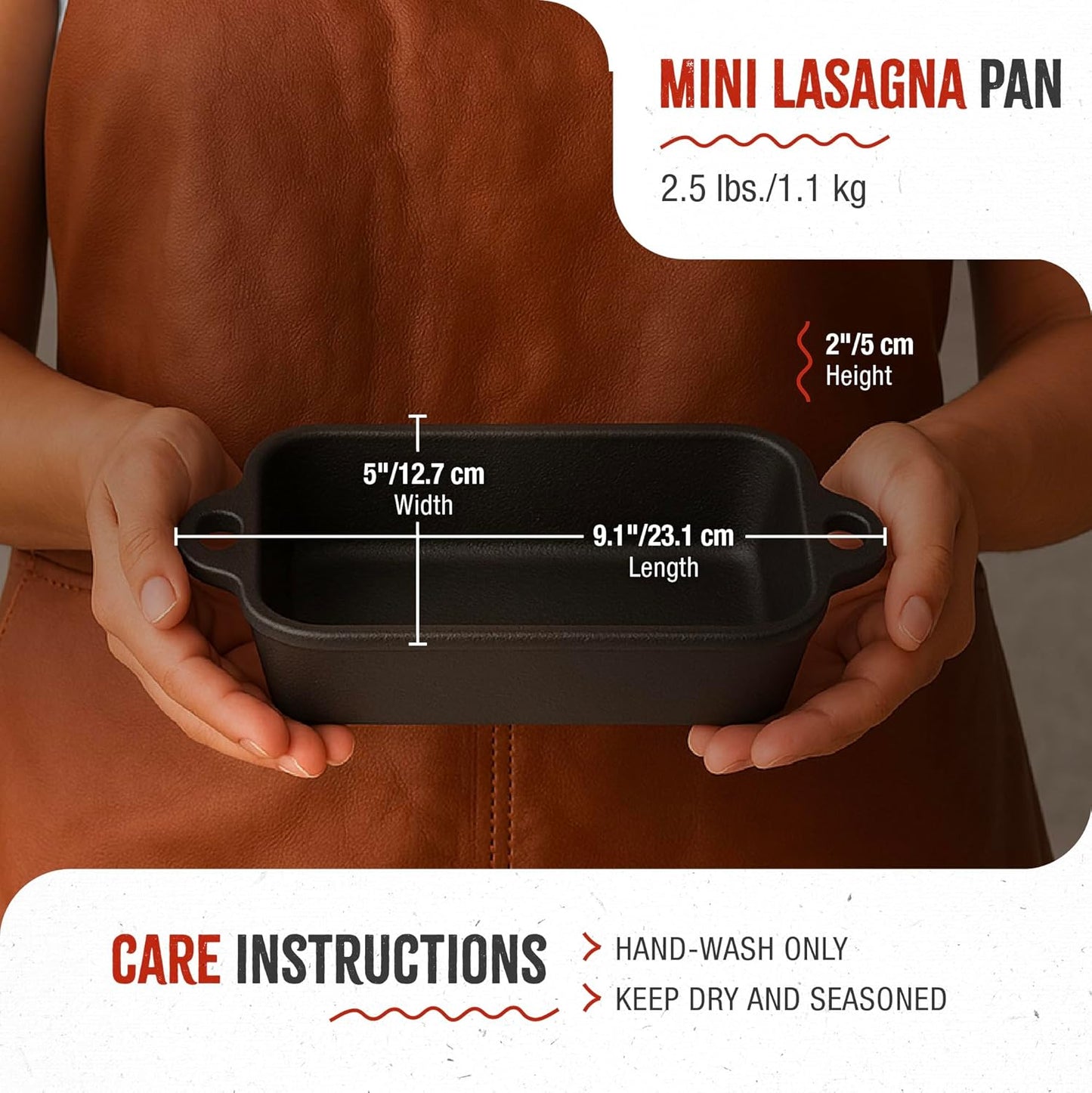 Victoria | Mini Lasagna Pan - Preseasoned Cast Iron Roaster for Casseroles & Sides, Made in Colombia