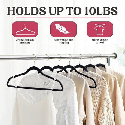 LDC Black Velvet Hangers - Premium Non-Slip Felt Clothes Hangers | 50 Pack with 360° Swivel Hook
