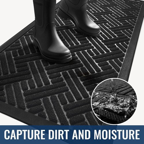 BEHERO Welcome Mat - Heavy Duty Absorbent Door Mat for Indoor/Outdoor Use | 29.5x17 Inch, Stain & Fade Resistant, Non-Slip, Black