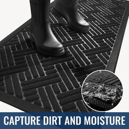 BEHERO Welcome Mat - Heavy Duty Absorbent Door Mat for Indoor/Outdoor Use | 29.5x17 Inch, Stain & Fade Resistant, Non-Slip, Black