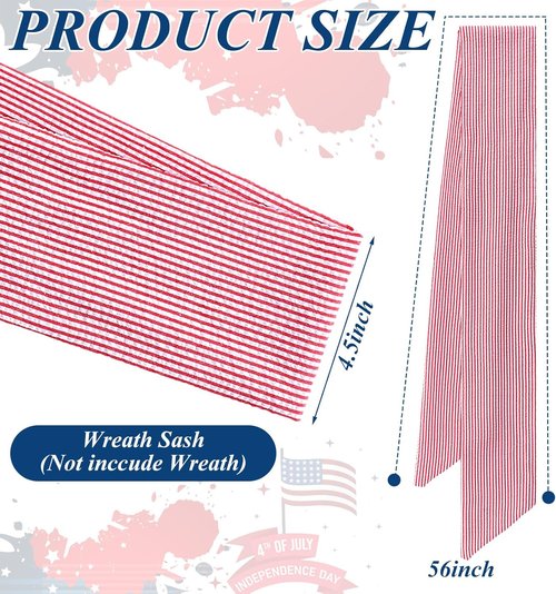 Hahafelt Patriotic Wreath Sashes - American Flag Design | 56 x 4.5 Inch Red & White Stripes for July 4th Decor
