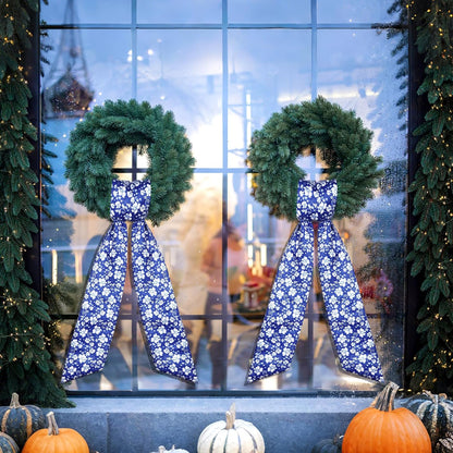 Skiennix Wreath Sash - Reversible Chinoiserie Decor for Monogram Garland | 2 Pcs Blue Style