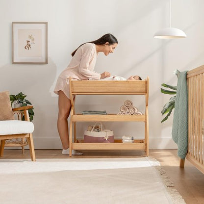 Comfy Cubs Baby Changing Table - Sturdy Wood Design with Two Open Shelves for Infant Storage - Natural Finish