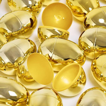 Taboom Gold Easter Eggs 12 Count - Plastic Easter Eggs Fillable Golden Egg Hunt For Easter Baskets, Party Decorations, & Party Favors