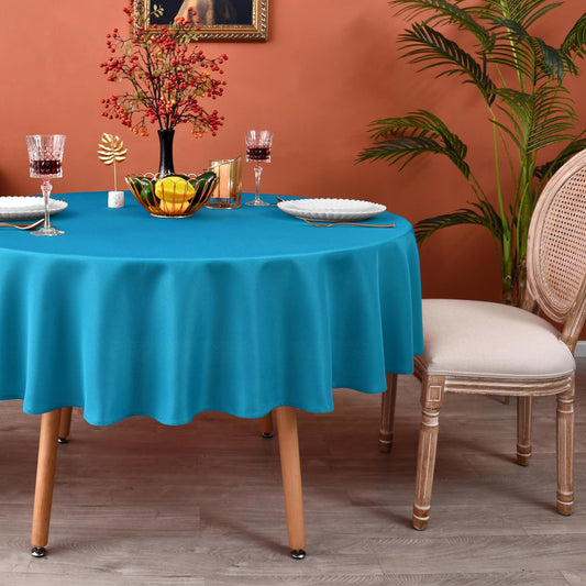 MEANMOY Teal 210 GSM Water & Stain Resistant Round Tablecloth for Circle Table - Solid 48 Inch Turquoise Table Cloth Cover in Wrinkle Free Durable Washable Polyester Fabric for Wedding, Party, Banquet