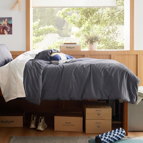 Bedsure Dark Grey Duvet Cover Twin/Twin XL Size - 2 Pieces Prewashed Cotton-Like Extra Soft Bedding Set, Includes 1 Twin Duvet Cover 68x90 Inches with Zipper Closure & 1 Pillow Sham, No Comforter