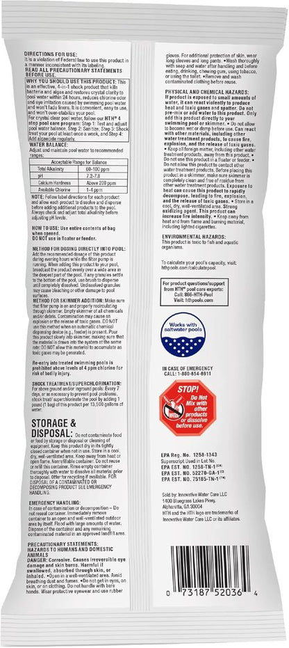 HTH 52031 Swimming Pool Care Shock - Boost Chlorine Levels with Cal Hypo Formula, 13.3oz