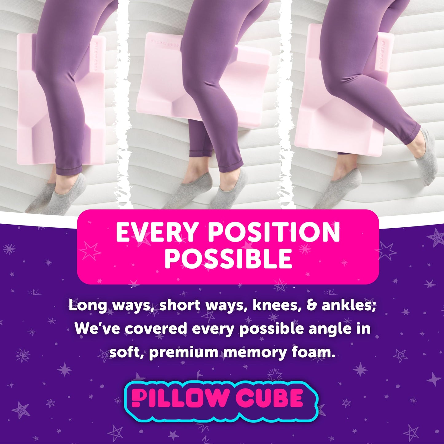 Pillow Cube Knee Cube Deluxe - Knee Pillow for Side Sleepers, Hip Pain Relief, Between Leg Pillow, Thigh Pillow, Leg Support, Memory Foam - 12"x18"x5"
