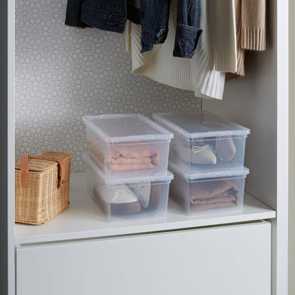 Storage Bins with Lids by Simplify - Stackable & Nestable Clear Bins | 6 Pack | Ideal for Clothing, Books & Shoes