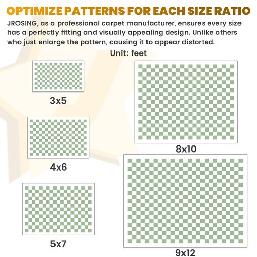 JROSING Washable Checkered Rug, 4x6 Sage Green Checkerboard Modern Boho Foldable Large Area Rugs for Living Room, Low Pile Ultra-thin Non-slip Indoor Doormat Carpet for Office Bedroom Playroom Kitchen