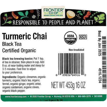 Frontier Co-op Turmeric Chai Tea, Certified Organic, Kosher | 1 lb. Bulk Bag