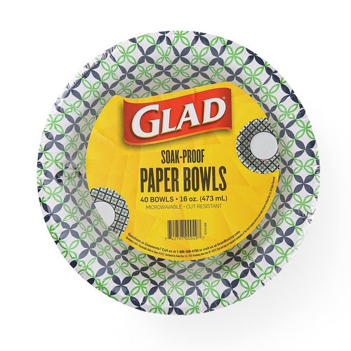 Glad Round Disposable Paper Bowls, Happy Daisies Design - Heavy Duty, Soak Proof, Cut-Resistant, Microwavable Bowl for All Foods & Daily Use, 16 Oz, 40 Count
