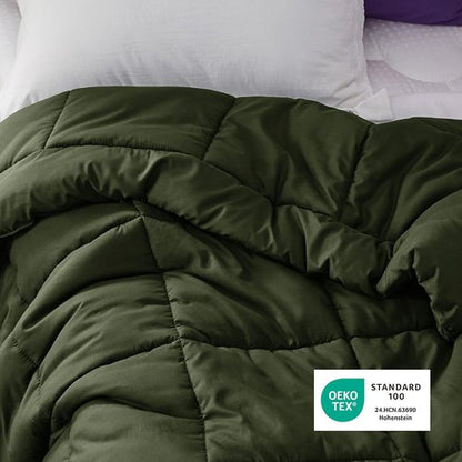 Bedsure Comforter Duvet Insert - All-Season Twin XL Quilted Down Alternative Bedding | Olive Green, 92 x 68 Inches