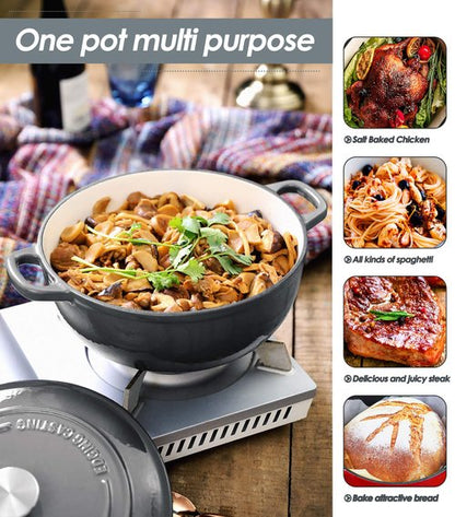 EDGING CASTING Enameled Cast Iron Dutch Ovens With Lid Dual Handle, Cast Iron Bread Oven, Suitable For Variety Stovetops, 3.5 Quart, Gray